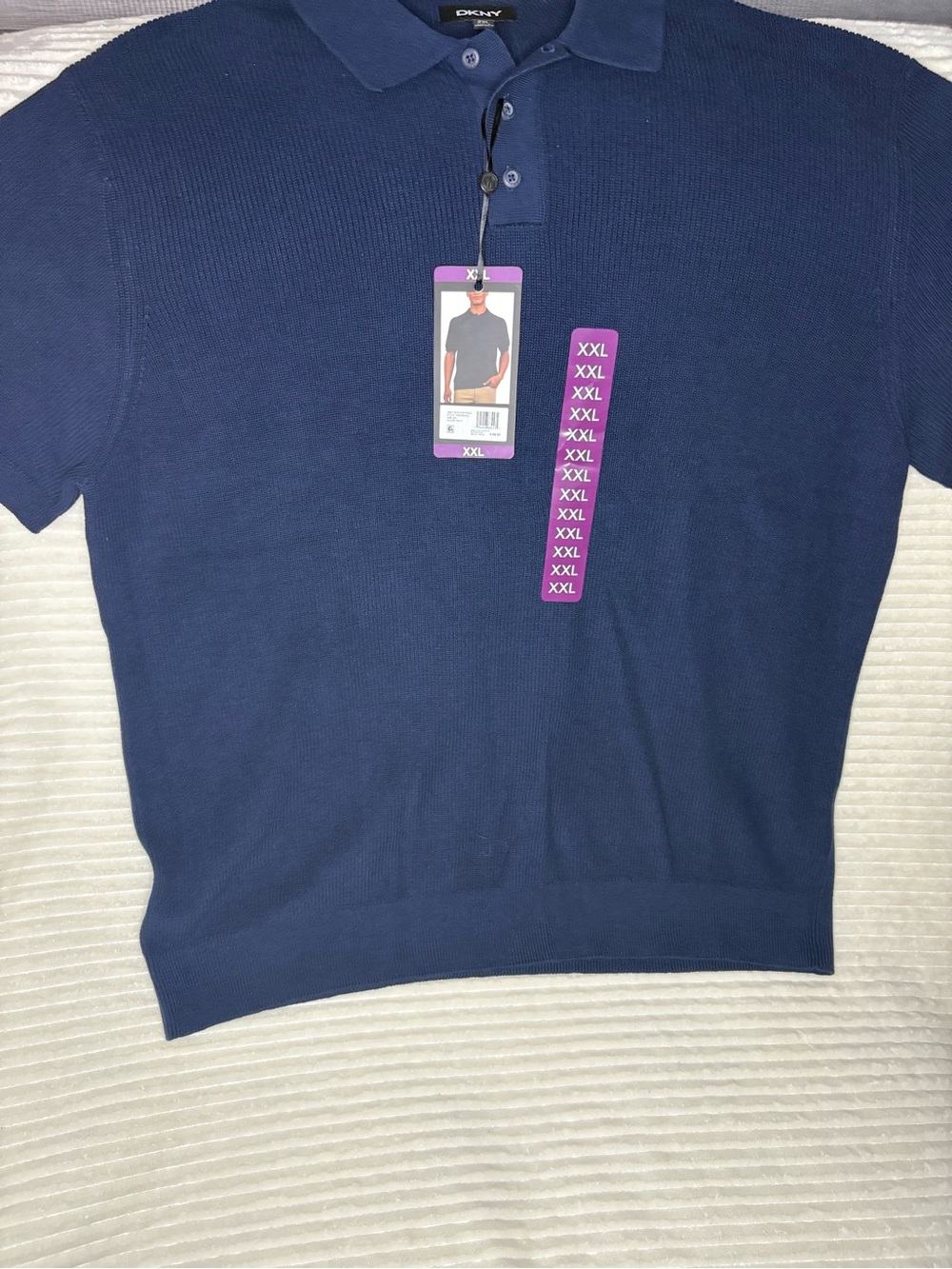 DKNY Sweater Polo Mens 2XL NWT Navy Blue Ribbed Knit Short Sleeve Shirt New